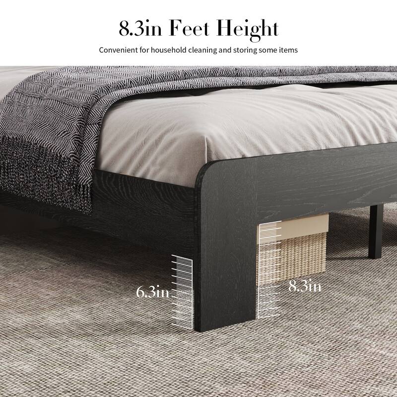 Queen Size Wood Platform Bed Frame with Storage LED Headboard 2 USB Noise Free Black Under Bed Storage No Box Spring