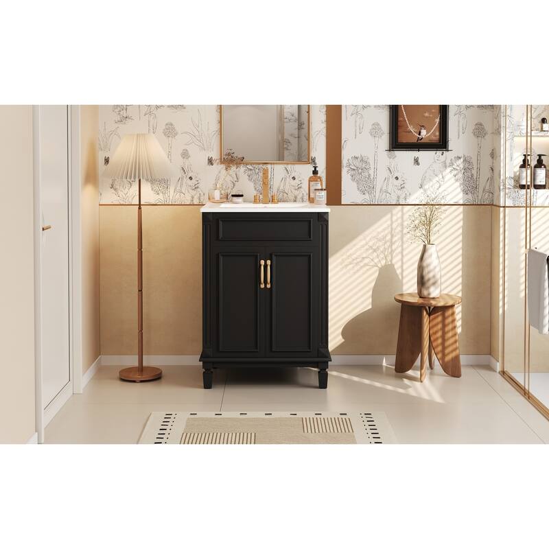 GDFStudio - Modern Bathroom Vanity with Ceramic Sink and 2 Soft-Closing Doors & Adjustable Shelf - 24'W