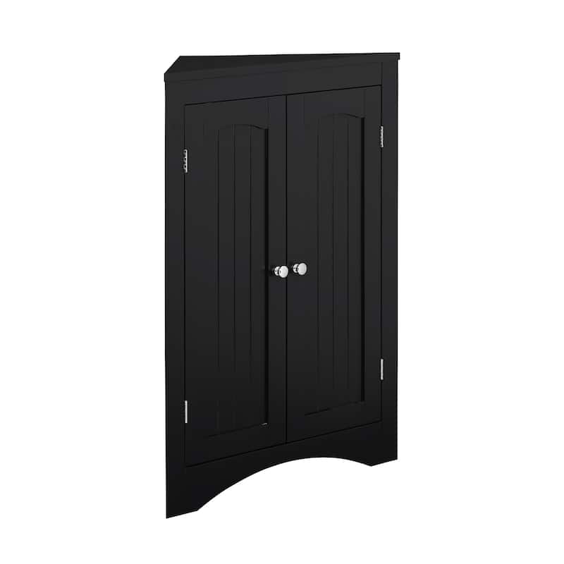 Black Corner Bathroom Cabinet with Double Doors for Small Spaces