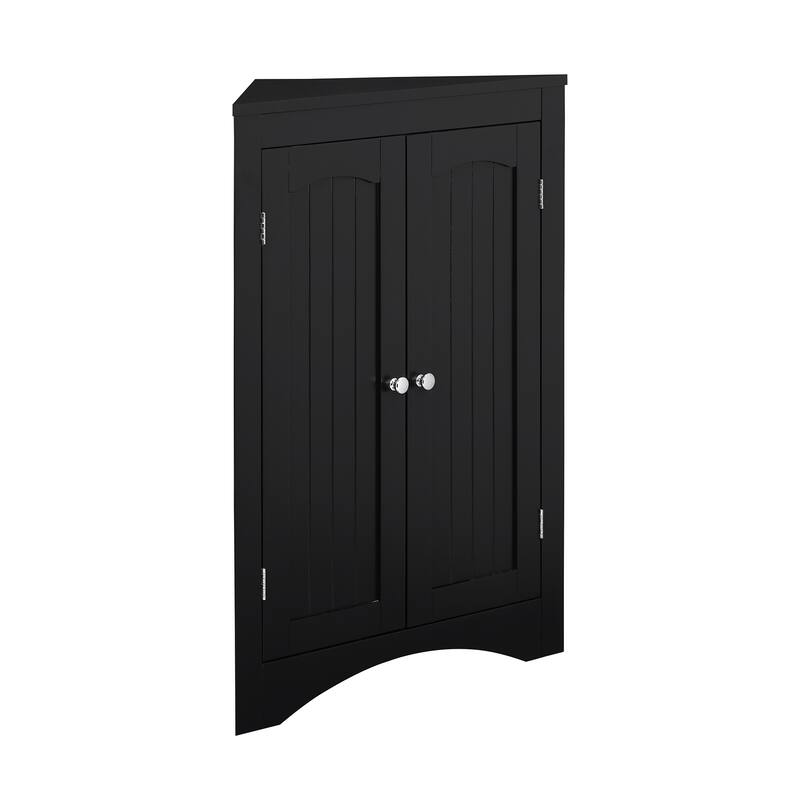 Roomfitters Corner Storage Cabinet with Doors, Free Standing Sideboard Cabinet with Adjustable Shelf for Living Room, Black