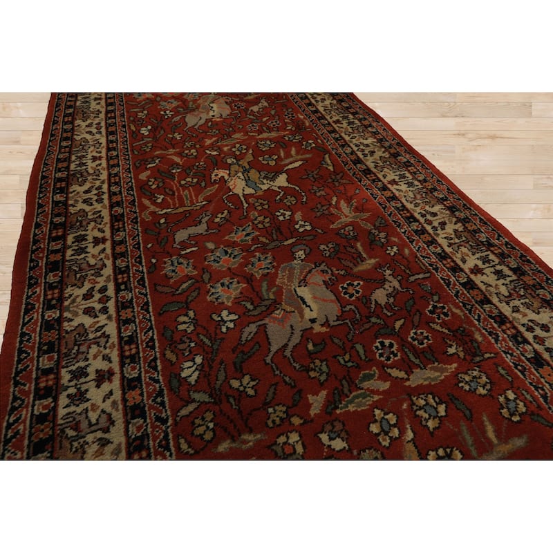 3'1''x18'8'' Runner Hand Knotted Wool Burnt Orange Kashan Area Rug - 3' 1'' x 18' 8''