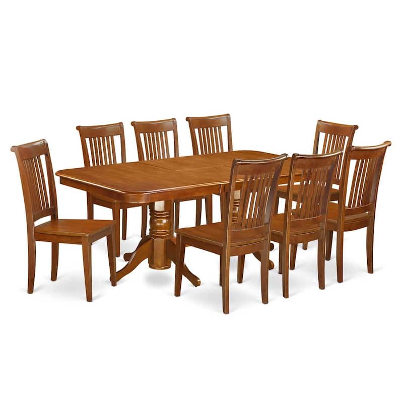 Kitchen Dining Set 9 Piece Table & Chairs - Saddle Brown Cottage Style