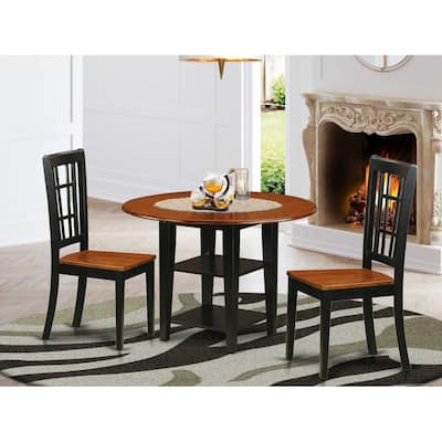 HomeStock 3-Piece Black and Cherry Finish Round Solid Wood Top Dining Table Set