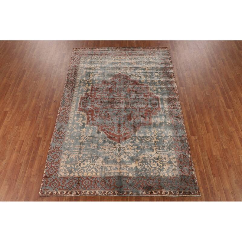 Contemporary / Abstract Area Rug Hand-Knotted Bedroom Wool Carpet - 6'6" X 9'9"