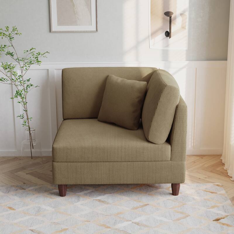 Corduroy Accent Chair with Ottoman Modular Couch Sectional Sofa - Armchair - Camel/Right facing