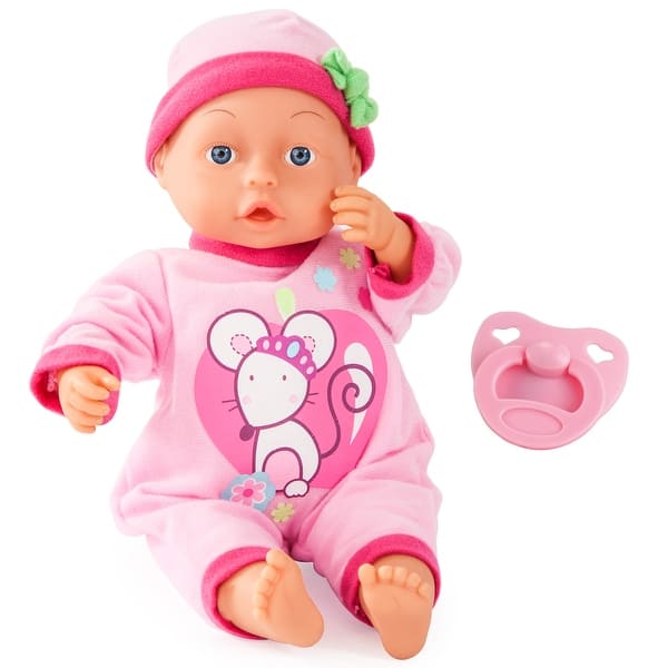 slide 2 of 5, Bayer: First Words Baby Doll 13" Pink Mouse with 24 Sounds Pacifier & Cap Ideal for Kids 18 Months and Up