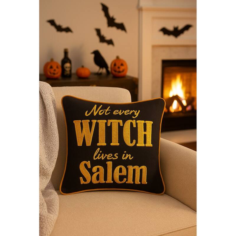 10" x 10" Not Every Witch Lives in Salem Halloween Embroidered Pillow