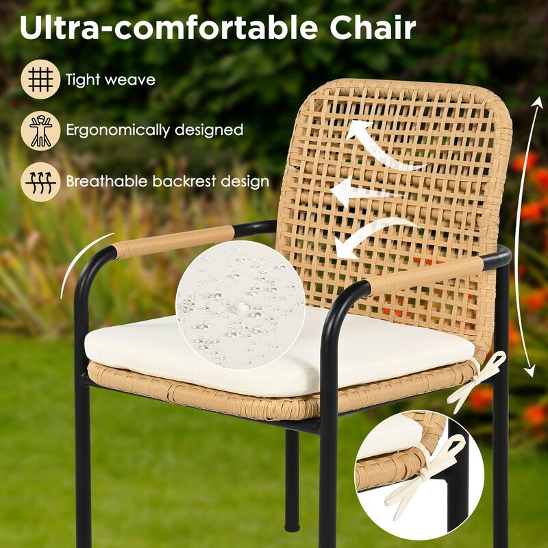 7-Piece Outdoor Wicker Dining Set with Cushioned Chairs and Polywood Table, Rattan Patio Furniture with Umbrella Hole