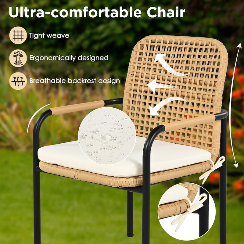 7-Pieces Patio Wicker Dining Set with Umbrella Hole