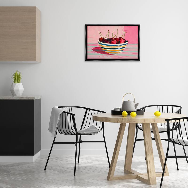 Stupell Bowl of Cherries on Pink Framed Floater Canvas Wall Art Design By Arlington Prints