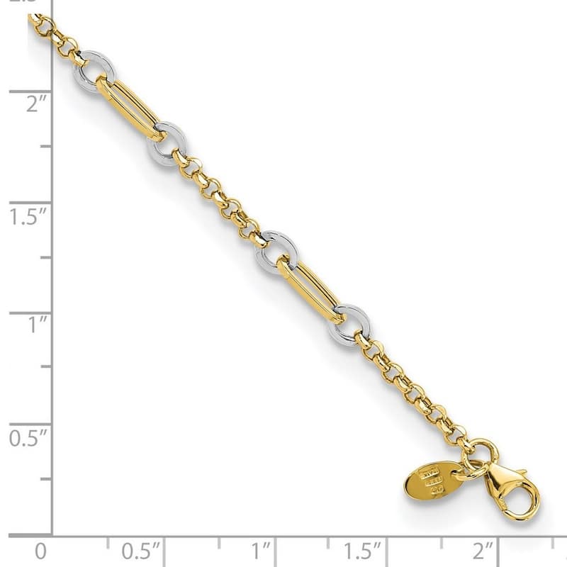 Curata 14k Two tone Gold Fancy Oval Link and Chain With .5 In Ext Bracelet 7.25 Inch
