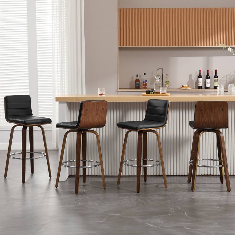 Modern Leather Upholstered Swivel Counter/Bar Stools, Set of 2