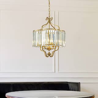 4-Light 18'' Contemporary Glam Crystal Chandelier Matte Gold Elegant French Style Dining Room & Living Room Hanging Light