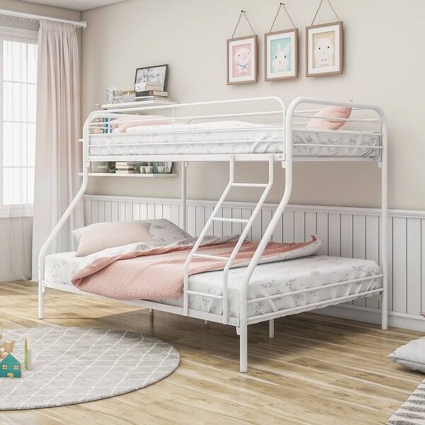 slide 2 of 7, Twin-Over-Full Metal Bunk Bed with Enhanced Upper-Level, White White