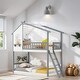 preview thumbnail 2 of 16, Wooden Bunk Bed with Ladder, Guardrail, Roof and Window, Twin Over Twin