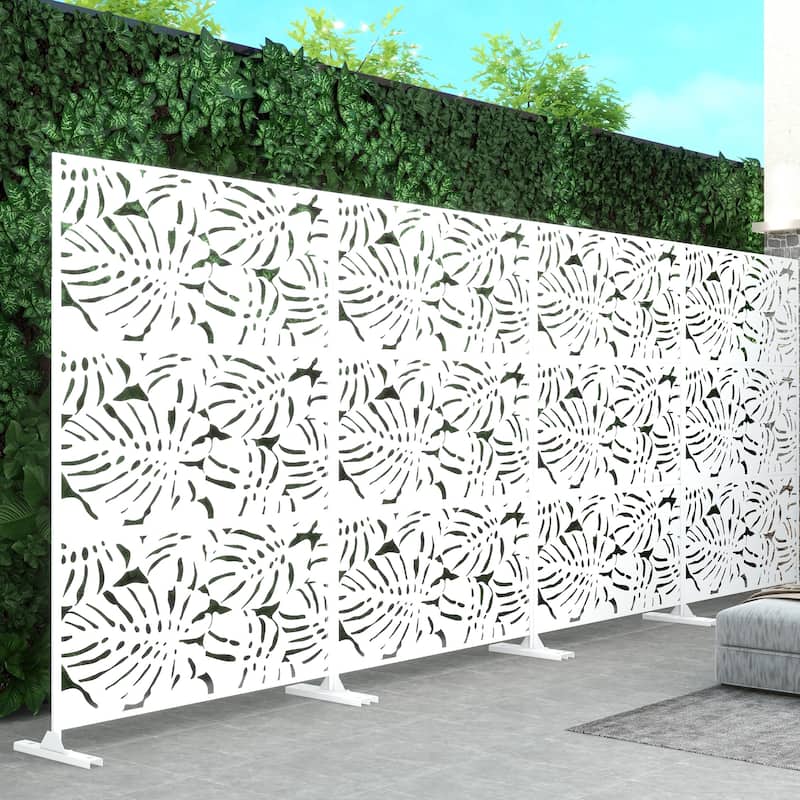 Metal Privacy Screen Wall Decoration Free Standing-6.3 ft. H X 4 ft. W - Summer - White