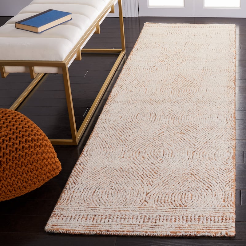 SAFAVIEH Handmade Abstract Leonide Modern Wool Rug - 2'3" x 6' Runner - Ivory/Rust