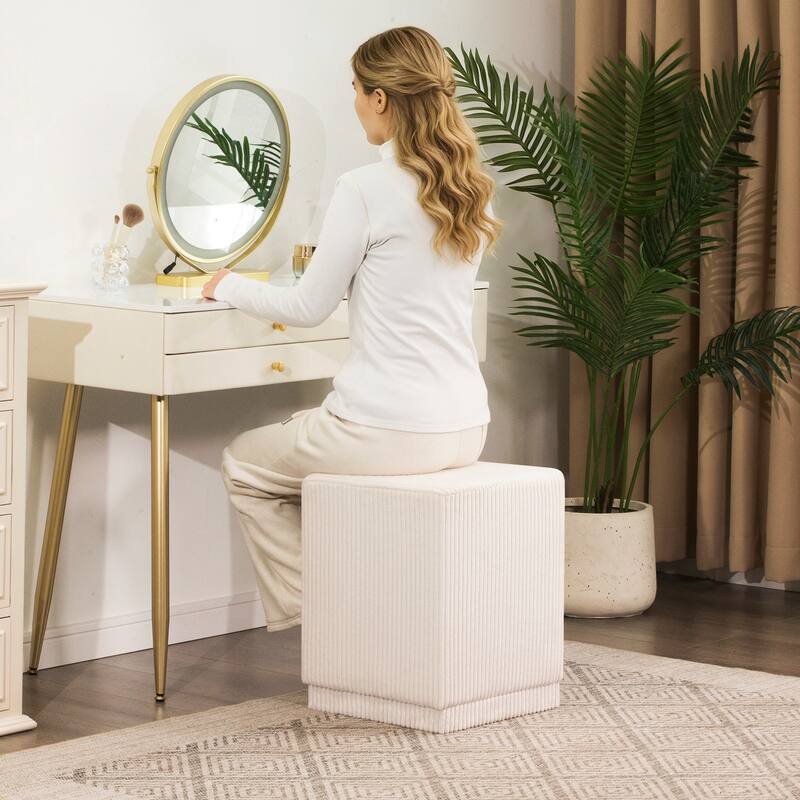 Adeco Ottoman Footrest Vanity Stool Gold Trim Footstool