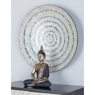 Beige and Blue Coastal Mosaic Shell Round Wall Decor Medallion