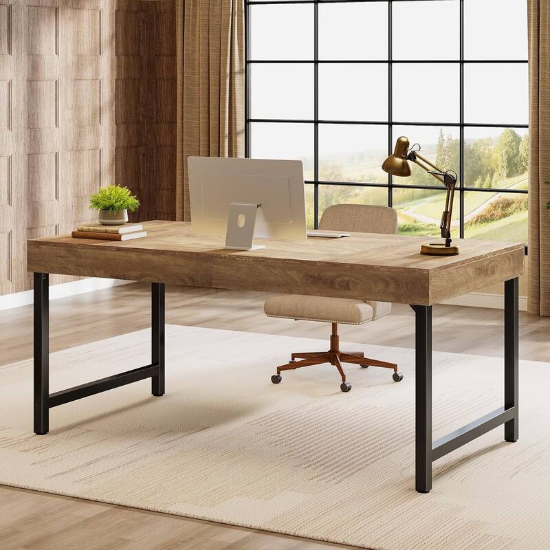 55" Industrial Executive Desk for Home Office, Rustic Computer Laptop Desk