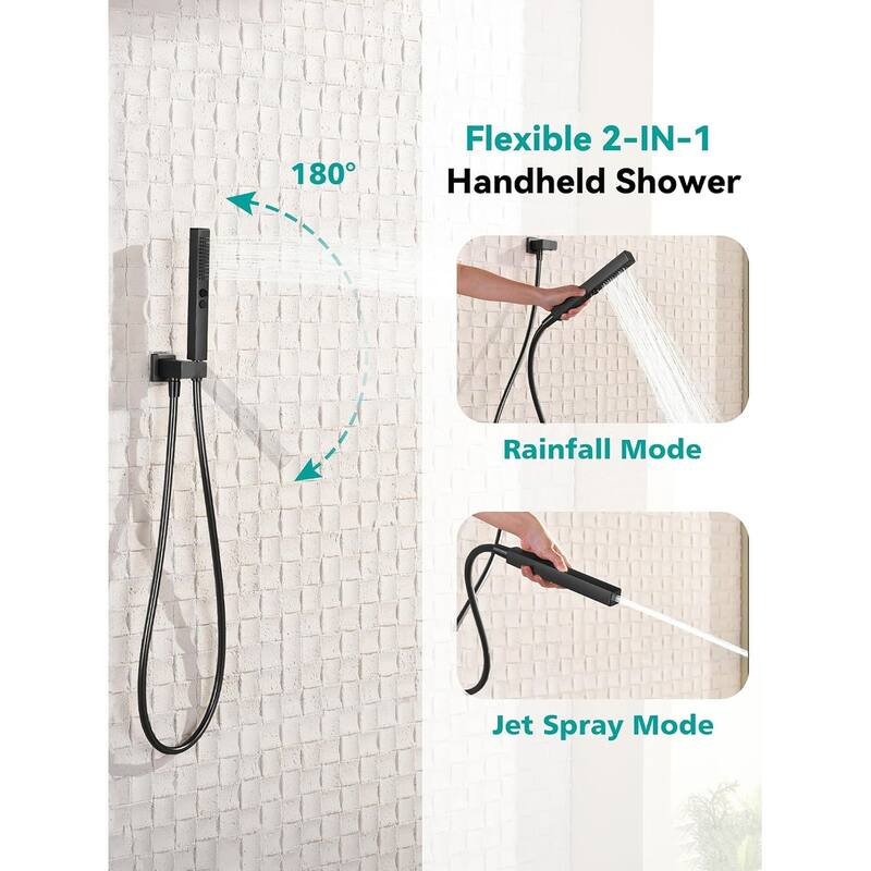 Lefton Shower System in Fahrenheit Display, 10” Overhead Shower Head with Handheld Spray Showerhead and Bathtub Faucet, SSWM2502