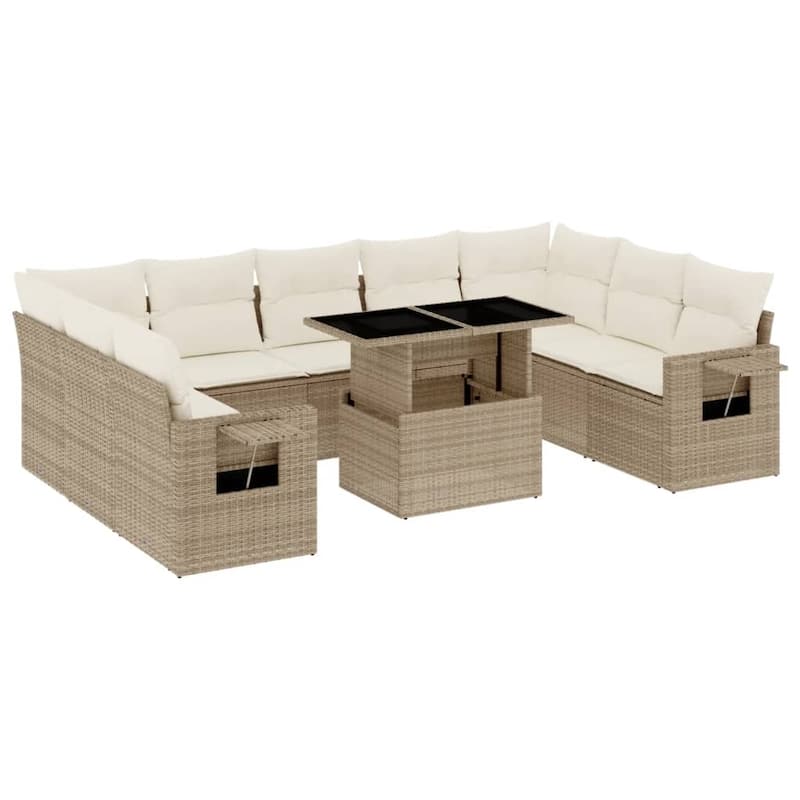 vidaXL Patio Sofa Set with Cushions Outdoor Furniture 10 Piece Poly Rattan - 21.7 x 39.4 x 28.7