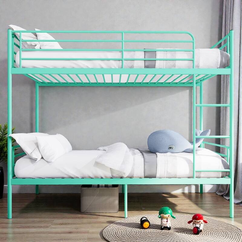 Twin Over Twin Metal Bunk Bed with Ladder and High Guardrails, Convertible to 2 Twin Beds, Noise-Free Design