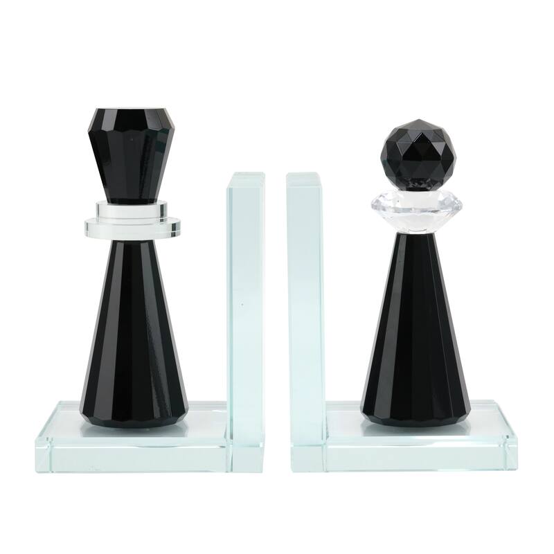 Modern Crystal Glass Chess Piece Inspired Bookends - Set of 2, 7", Clear - 7.0"