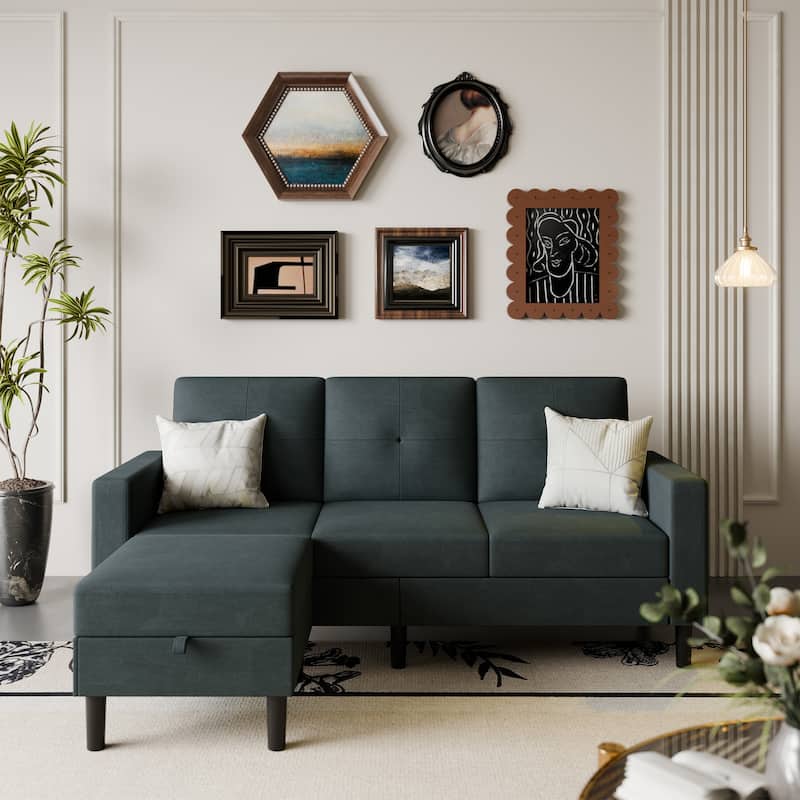 Futzca Convertible Sectional Sofa Couch - Black