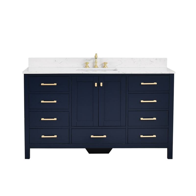 PROOX 60 in. W x 22in.D Freestanding Bath Vanity Engineered Top Single Rectangular Sink - 60 - Dark Blue