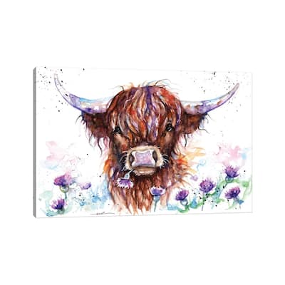 iCanvas "Highland Cow Among The Thistles" by BebesArts Canvas Print