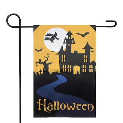 Spooky House Halloween Outdoor Garden Flag with Bats and a Witch 12.5" x 18"