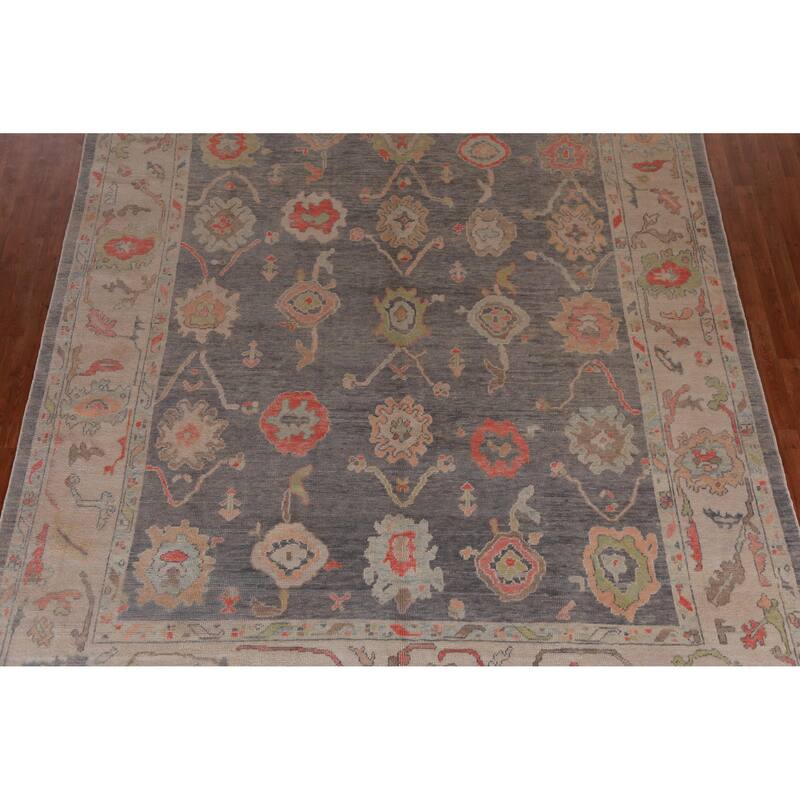 Hand Knotted Oriental 100% Wool Carpet Transitional All-Over Greys & Charcoal Oushak Area Rug - 14' 3'' X 10' 0''