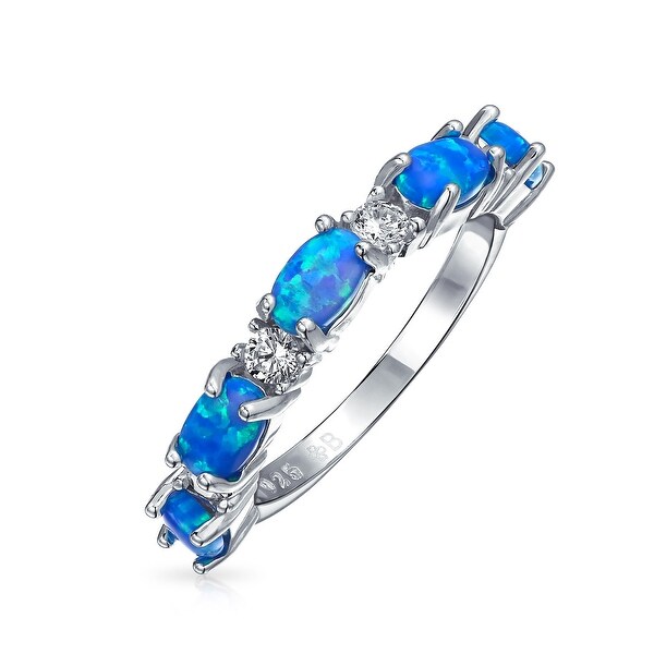 Shop Thin Oval Created Blue Opal CZ Half Eternity Band ... (600 x 600 Pixel)