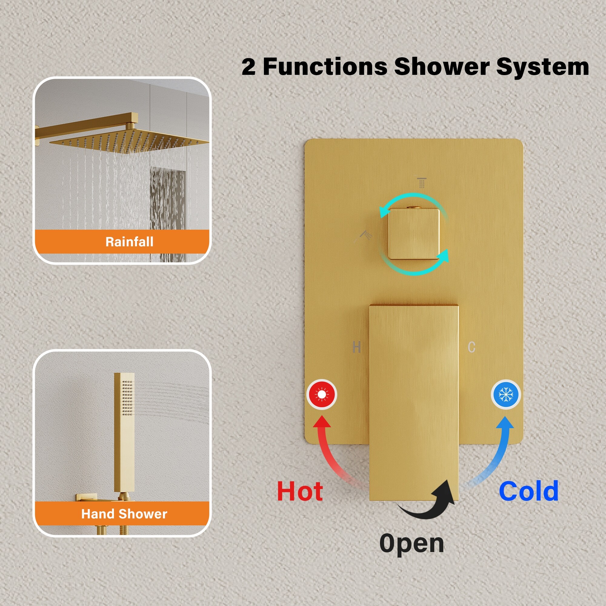 KOJOX 12 Inch Shower System With High Pressure Rainfall Shower Head Handheld Shower Head Bathtub Faucet Trim Kit And Shower Faucet Valve Bathroom Luxury Rain Mixer Shower Set Brushed Gold - View #9