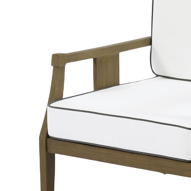 Set of 2 Outdoor Teak Wood Armchairs with Cushions, Patio Club Chairs