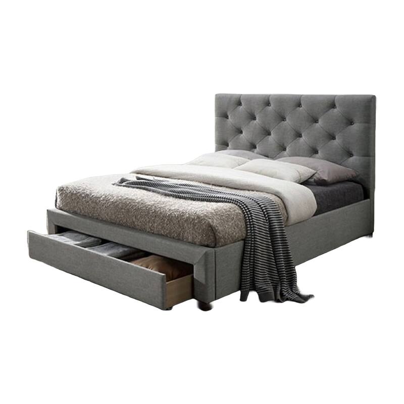 Sya Full Size Bed w Button Tufted Upholstery, Underbed Storage, Gray
