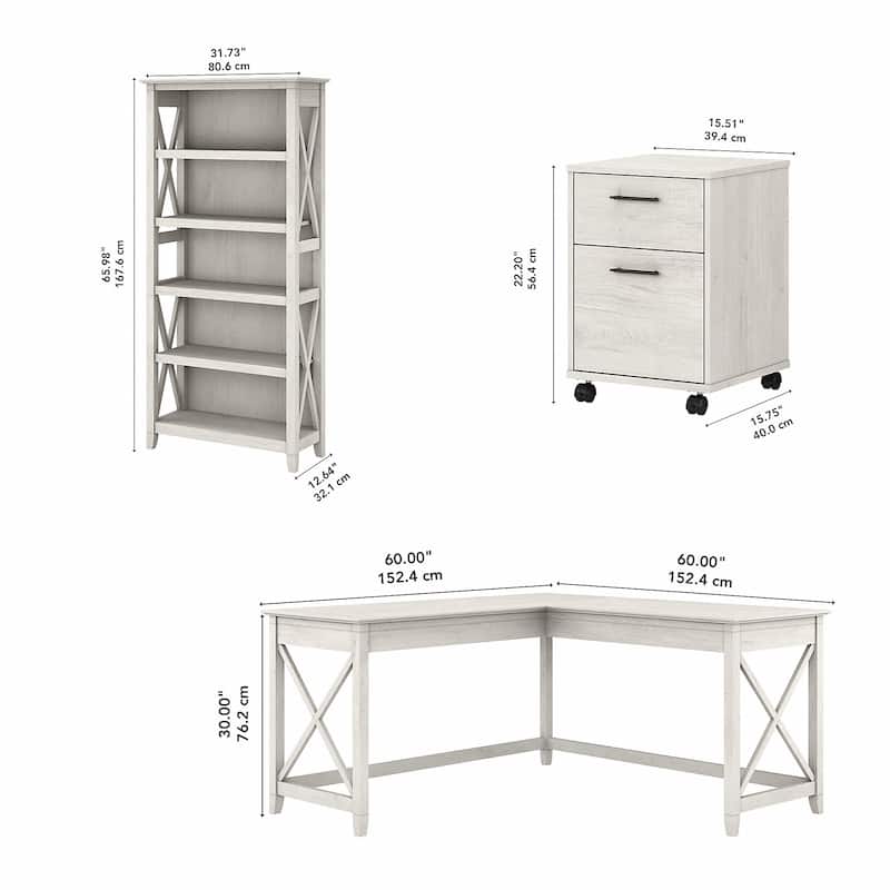 Key West 60W L Desk with File Cabinet and Bookcase by Bush Furniture