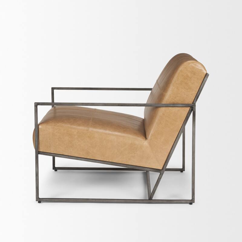 Stratton Gunmetal w/ Genuine Aged Black / Brown Leather Upholstered Accent Chair -  27.3L x 36.5W x 29.5H