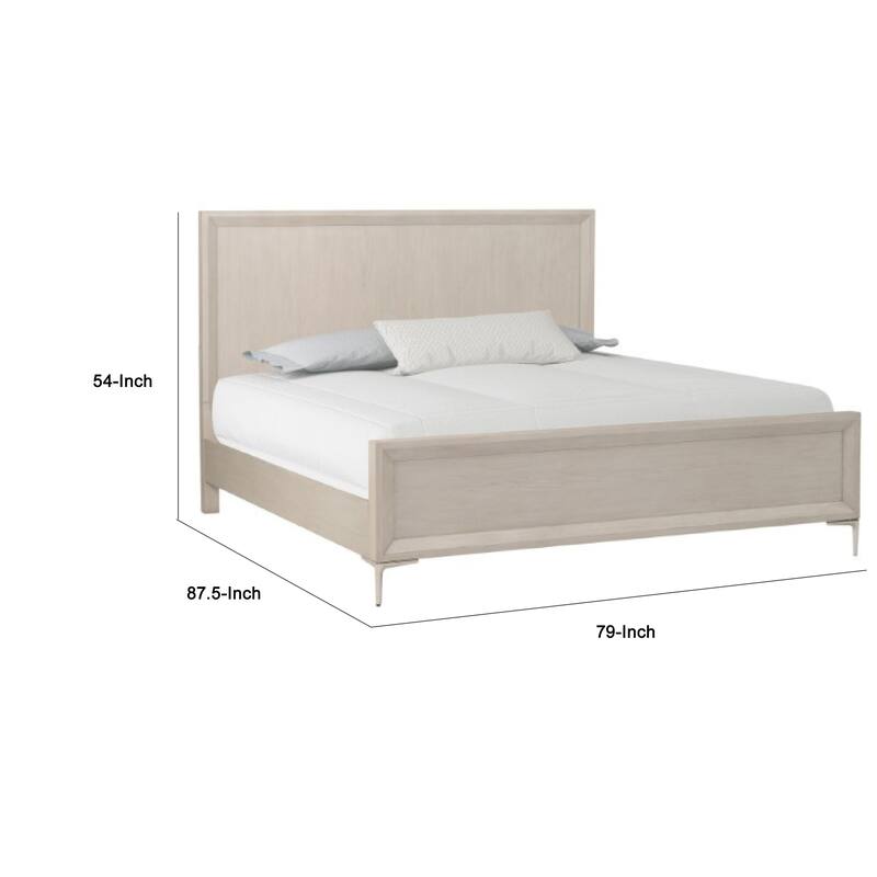 Kaira King Bed with Metal Accents, Natural Oak Brown Solid Rubberwood