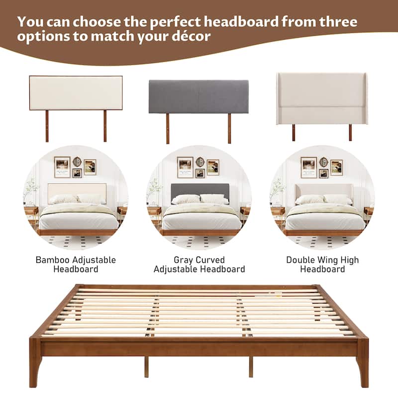 Open Frame Bed Bamboo Wood Platform Bed Wood Slat Support Bed