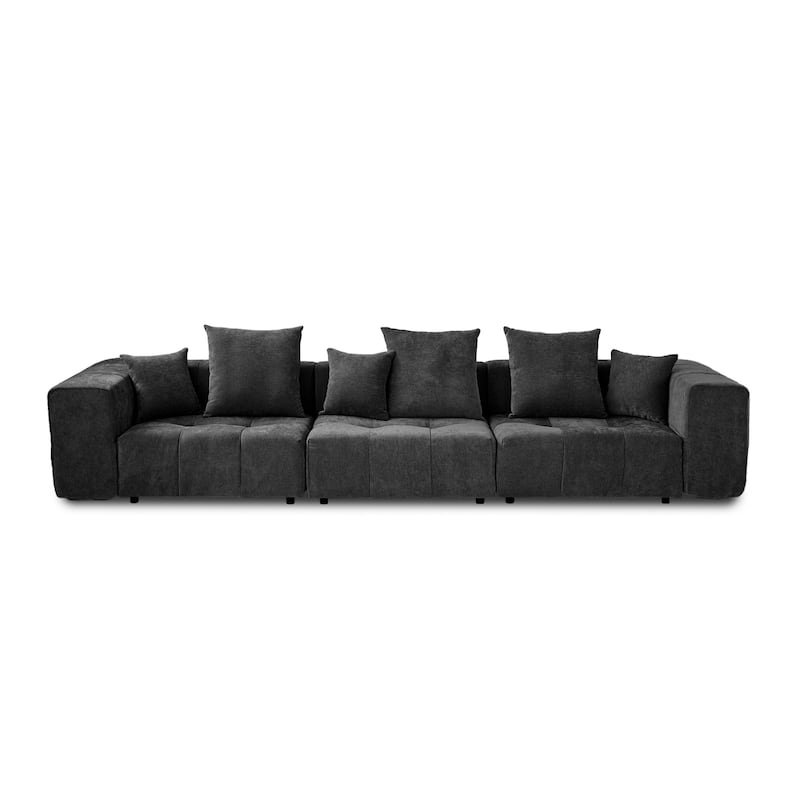 144.17" Linen Sectional Sofa 3-Seater Modular Couch with Pillows for Living Room