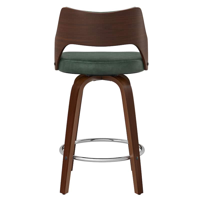 26.in Counter Height Stool Swivel Wooden Faux Leather Bar Stool with Curved Back