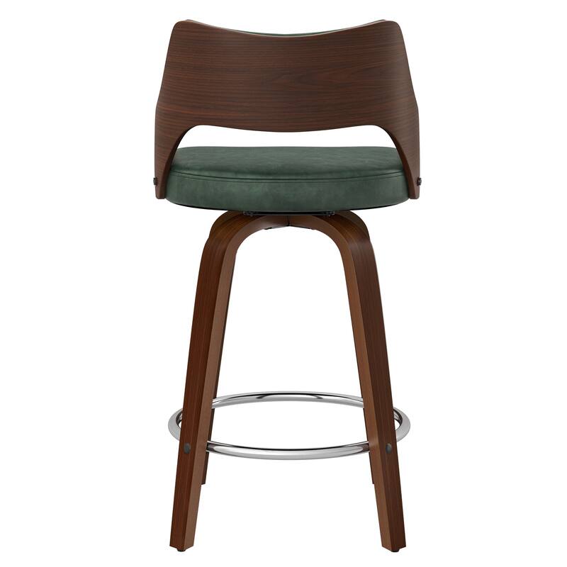 Modern Swivel Bar Stools with Curved Wood Back Upholstered Armrest Counter Stool