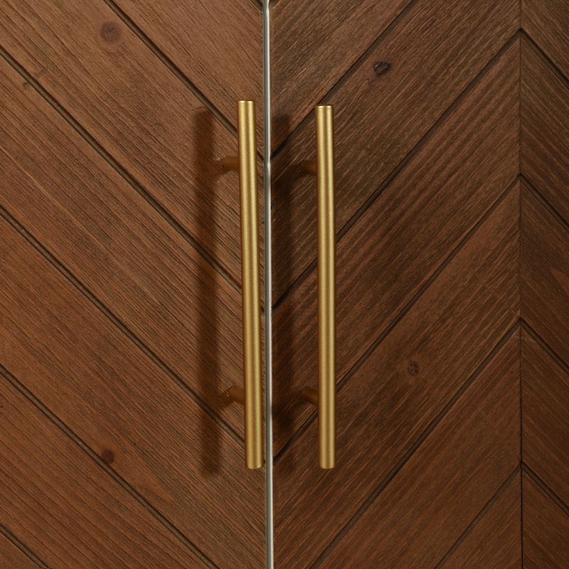 StyleCraft Norman Wyatt Home - 4-Door Wooden Chevron Cabinet - White & Amber