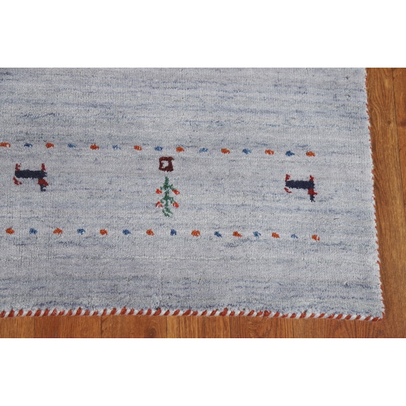 Hand Knotted Oriental 100% Wool Carpet Tribal Tribal Greys & Charcoal Gabbeh Area Rug - 4' 10'' X 3' 1''