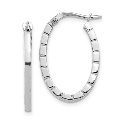 Curata 14k White Gold Striped Edge Oval Hoop Earrings - 24.55x16.85mm