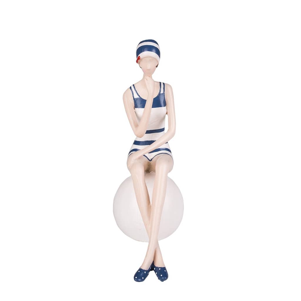 7.8" Resin Lady On Ball Blue/White Suit - Blue