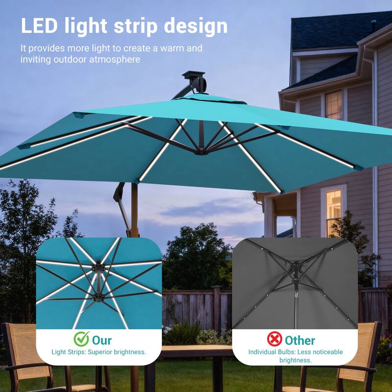 Sonkuki Outdoor 8.2x8.2FT LED lighted Patio Offset umbrella for Garden