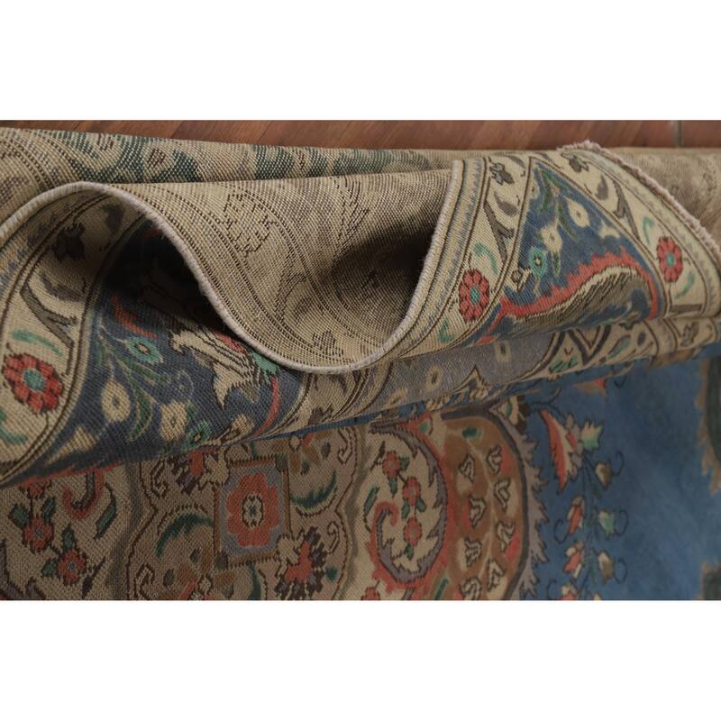 Blue Tabriz Persian Vintage Rug Handmade Wool Carpet - 9'7" x 13'0"